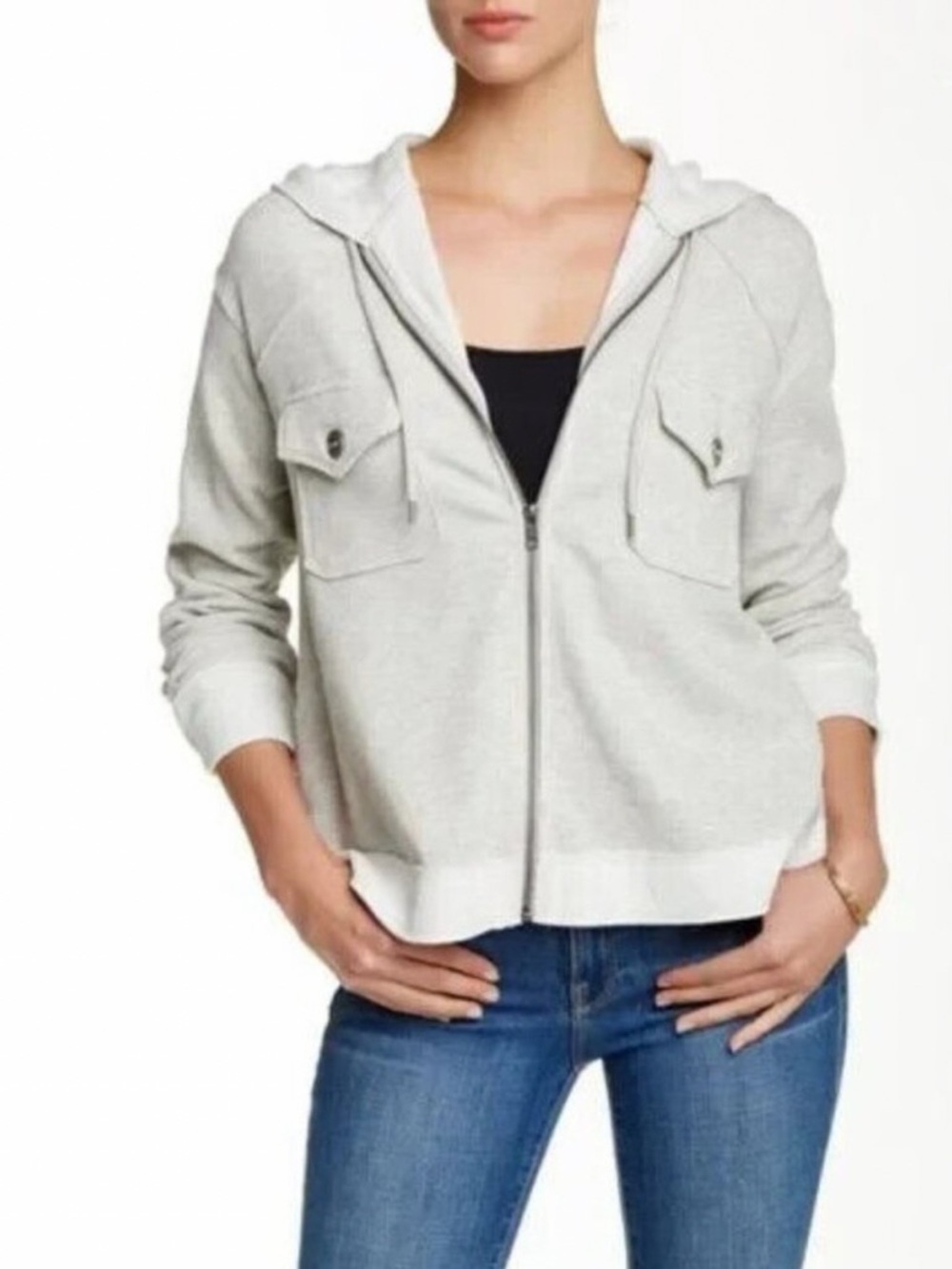 FREE PEOPLE LIGHT HEATHER GRAY SYDNEY ZIP FRONT  OVERSIZED HOODIE